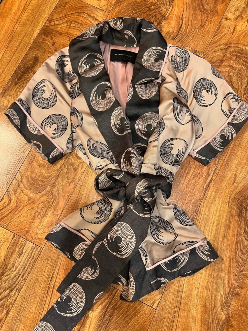 BCBGMaxAzria Pink and Grey Circular Motif Jacket